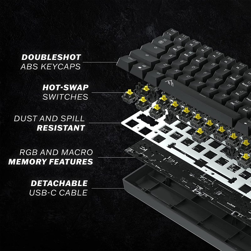 ASCENY One - Hot-Swappable 60% Mechanical Keyboard with Extra Colorful Keycaps, RGB Lights, Spill Proof, Optical Switches (Gateron Blue) - Image 4